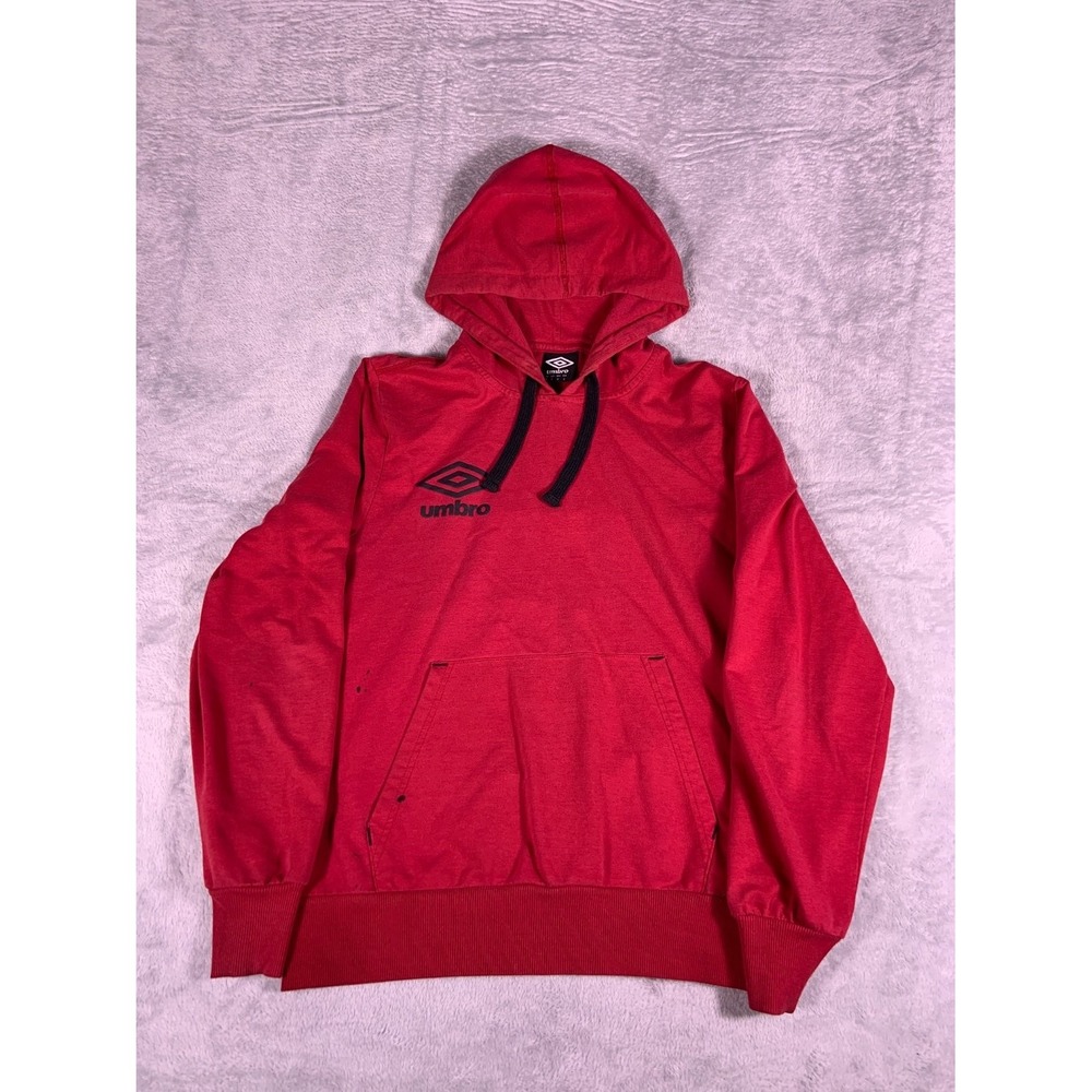 Umbro Soccer Hoodie Mens S Red Long Sleeve Drawstring Hood Ribbed Cuffs Hem